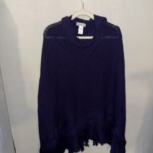 Coldwater Creek NWT Knitted Sweater Poncho Purple Fringe Wool Blend OS MSRP $79